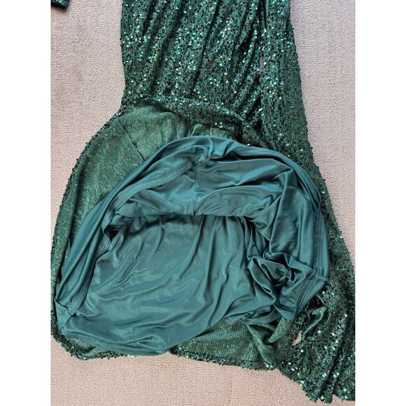 NWT Faeriesty Formal Dress Gown Sz Large Dark Green Sequin One Shoulder Mermaid - Picture 10 of 16